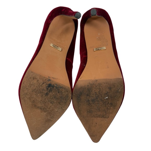 Topshop Womens 6 Red Velor Velvet High Heels Stilettos Pumps Closed Point Toe - Picture 5 of 8